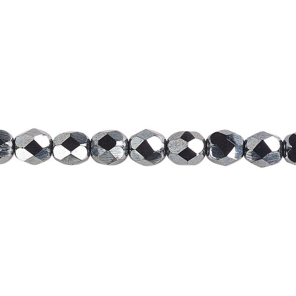 Bead, Czech fire-polished glass, opaque hematite, 6mm faceted round. Sold per pkg of 1,200 (1 mass). image number 0