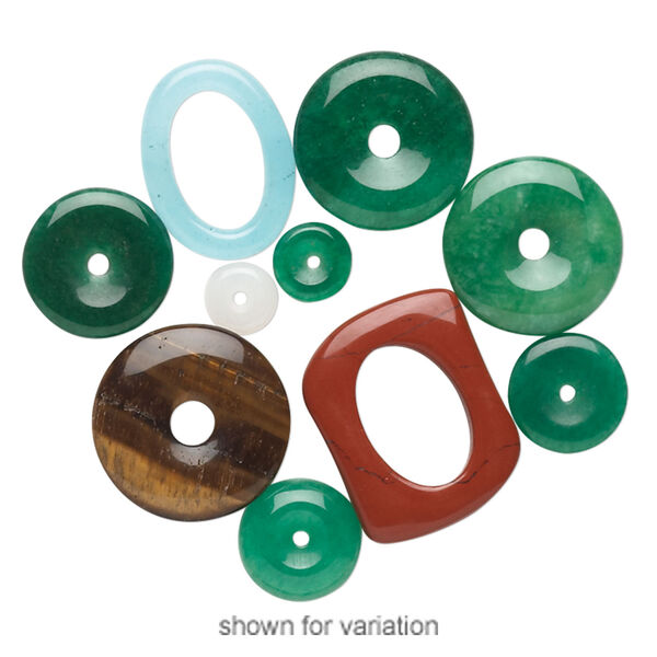 Multi-gemstone / glass 1pkg10, donut focal mix 6-30mm image number 2