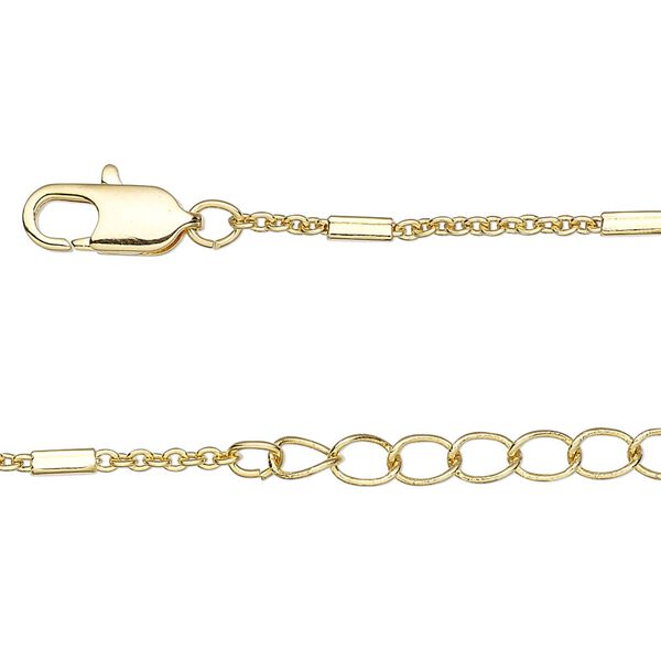 Chain 1pkg1 cable, 1.5mm / 2mm rectangle tube / lobster claw clasp, gold-finished brass 36 inch image number 0