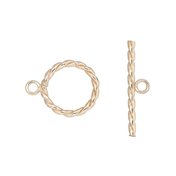 Clasp, JBB Findings, toggle, 12Kt gold-filled, 14mm round with twisted design. Sold individually. image number 0