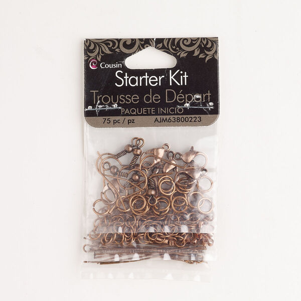 Finding starter kit assortment, steel, pkg/1, antique copper finish, mixed sizes and shapes. image number 0