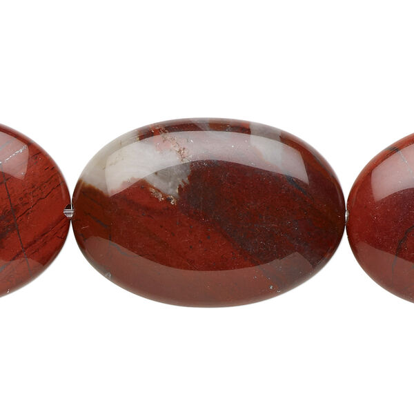 Bead, rainbow brecciated jasper (natural), 30x22mm flat oval, B grade, Mohs hardness 6-1/2 to 7. Sold per 15-1/2" to 16" strand. image number 0