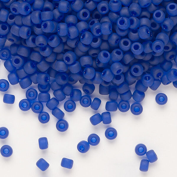 Seed bead, Dyna-Mites™, glass, transparent cobalt matte, #8 round. Sold per 40-gram pkg. image number 0