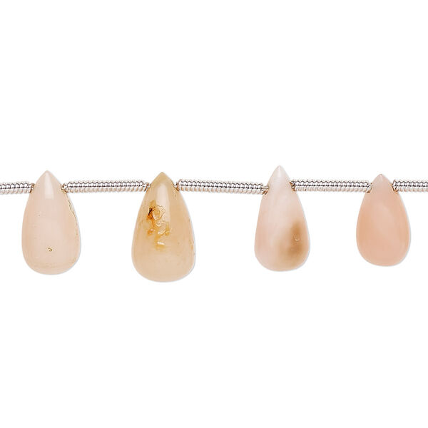 Bead, pink opal and peach opal (natural), light, 9x5mm-13x7mm hand-cut top-drilled teardrop with 0.4-1.4mm hole, B- grade, Mohs hardness 5 to 6-1/2. Sold per pkg of 17. image number 0