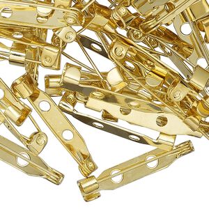 Pin back, gold-finished steel, 1 inch with locking bar. Sold per pkg of 100.
