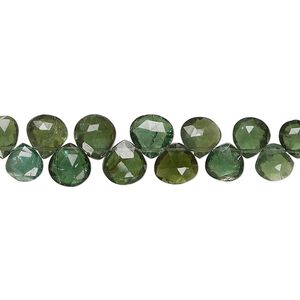 Green apatite 1pkg1, hand-cut top-drilled faceted puffed teardrop bead natural 4 inch graduated 4x4mm-6x6mm