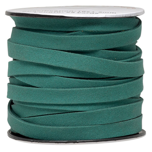 Cord, faux suede, green, 10mm flat. Sold per 25-yard spool. image number 0