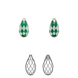 Briolette 2pk majestic green, Crystal Passions® 11x5.5mm pendant drop 6010