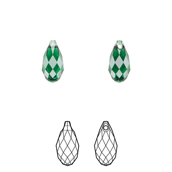 Briolette 2pk majestic green, Crystal Passions® 11x5.5mm pendant drop 6010 image number 0
