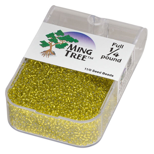 Seed bead, Ming Tree™, glass, pkg/1/4 pound, #11 round, transparent silver-lined yellow. image number 0