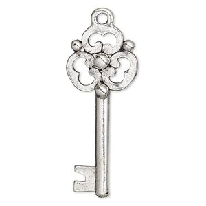 Focal, antique silver-plated pewter (tin-based alloy), 43x18mm double-sided key. Sold individually.