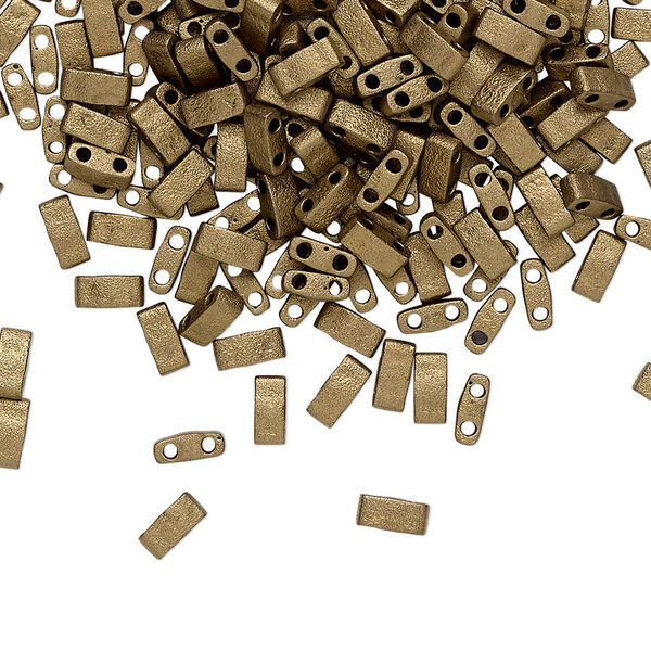 Seed bead, TILA®, glass, pkg/40g, 5x2.3mm half tila rectangle, opaque matte metallic dark bronze, (HTL-2006). image number 0