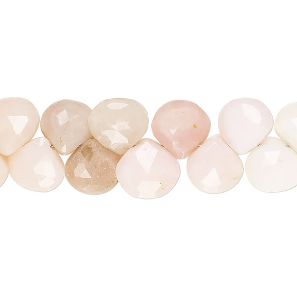 Bead, pink opal (natural), 8-10mm hand-cut top-drilled faceted puffed teardrop with 0.4-1.4mm hole, B- grade, Mohs hardness 5 to 6-1/2. Sold per 8-inch strand. image number 0