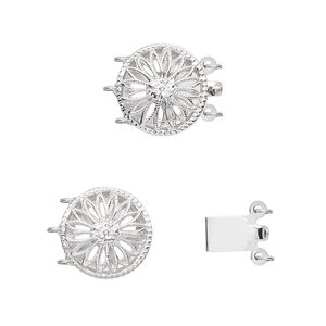 Clasp tab 1pkg1 sterling silver, 13mm filigree round, 3-strand