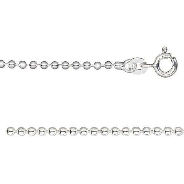 Chain, sterling silver, 2mm ball, 30 inches. Sold individually. image number 0