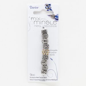 Bead, glass rhinestone with silver- and antiqued silver-finished "pewter" (zinc-based alloy), topaz brown, 10x7mm-12x9mm assorted rondelle, 4.5-5.5mm hole. Sold per pkg of 9.
