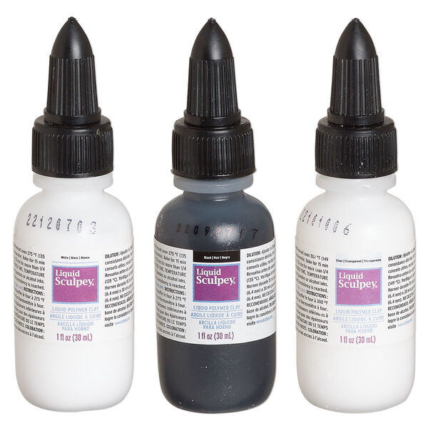 Liquid polymer clay 1pkg3, 1 fluid ounce translucent clear / opaque black / opaque white Liquid Sculpey® image number 0