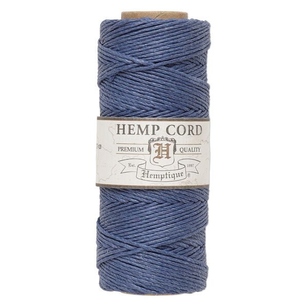 Cord, Hemptique®, polished hemp, blue, 1mm diameter, 20-pound test. Sold per 205-foot spool. image number 0