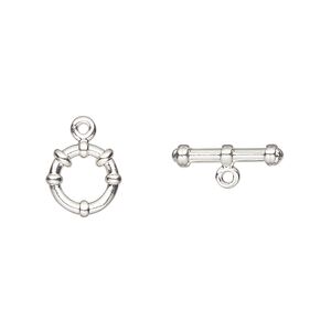 Clasp toggle 1pkg10 silver-plated "pewter" (zinc alloy), 8mm round, 1-strand