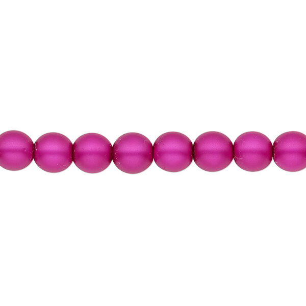 Bead, Czech pearl-coated glass druk, opaque matte magenta, 6mm round. Sold per 15-1/2" to 16" strand. image number 0