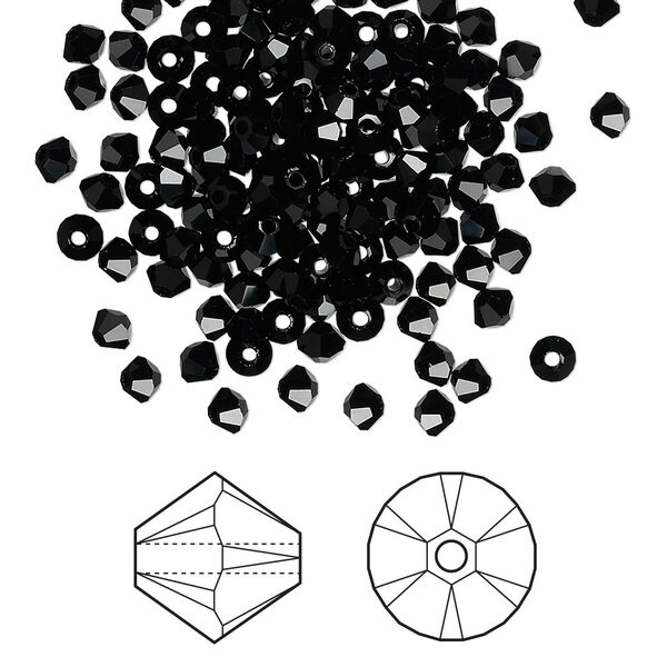 Bead 1440pk jet, Swarovski® 3mm XILION bicone 5328 image number 0