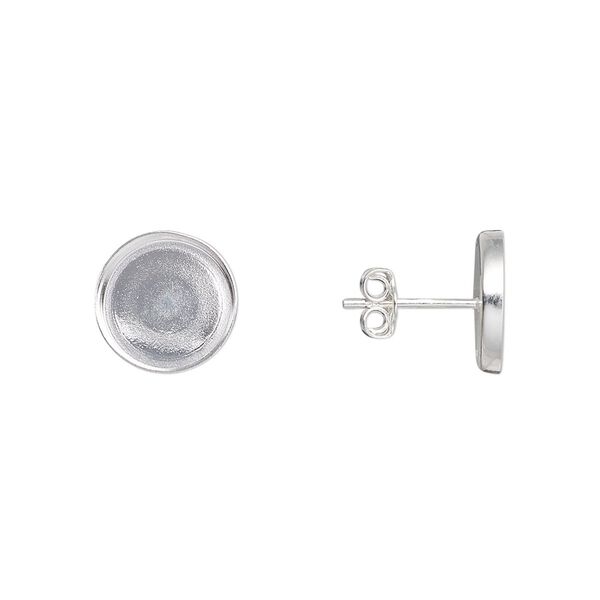Earstud, sterling silver-filled, 10.5mm with 10mm round setting. Sold per pkg of 2 pairs. image number 0