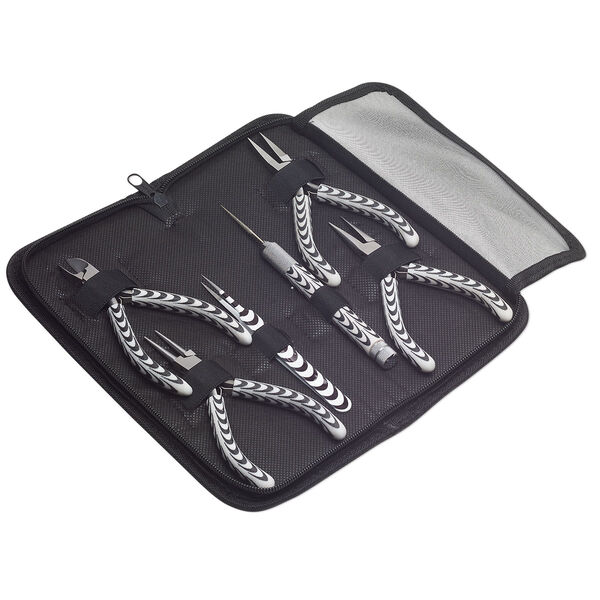 Pliers, stainless steel / PVC foam / vinyl, black and white, 5 to 5-1/2 inch set plier. Sold per 6-piece set. image number 0