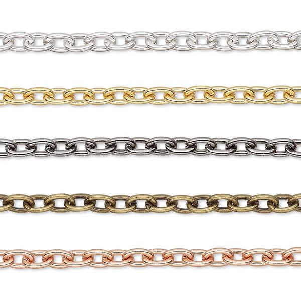 Extender chain, gold- / silver- / gunmetal- / copper- / antique gold-plated brass, 4.8x3.3mm cable. Sold per pkg of (5) 3-inch sections. image number 0