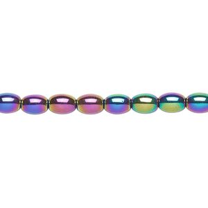 Hemalyke&trade; 1pkg1, rainbow titanium-coated oval bead 15.5-16 inch 6x4mm