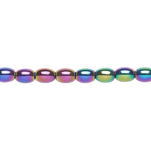 Hemalyke&trade; 1pkg1, rainbow titanium-coated oval bead 15.5-16 inch 6x4mm image number 0