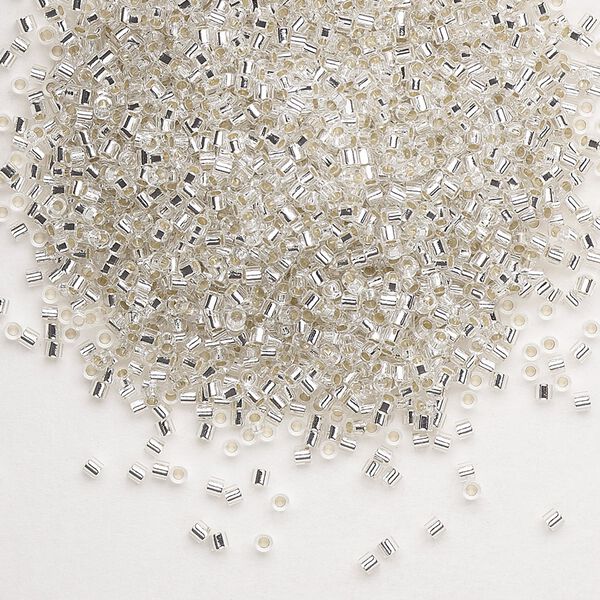 Seed bead, Delica®, glass, pkg/50g, #15 round, transparent silver-lined crystal clear (DBS-0041). image number 0