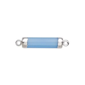 Link, blue chalcedony (dyed) / electroplated silver / silver-plated sterling silver, 20x5mm-21x6mm hand-cut faceted tube. Sold individually.