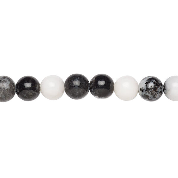 Bead, zebra "jasper" (onyx marble) (natural), 6mm round, B grade, Mohs hardness 3. Sold per 15-1/2" to 16" strand. image number 0