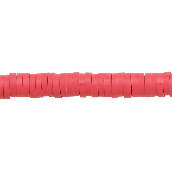 Bead, polymer clay, opaque red, 6x1.5mm heishi. Sold per pkg of (2) 15-1/2" to 16" strands. image number 0