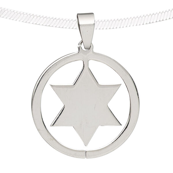 Pendant, stainless steel, 33mm round with cutout star. Sold individually. image number 0