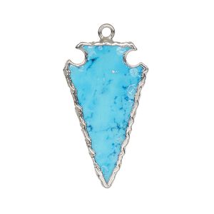 Magnesite / sterling silver 1pkg1, electroplated hand-cut arrowhead charm 30x15mm