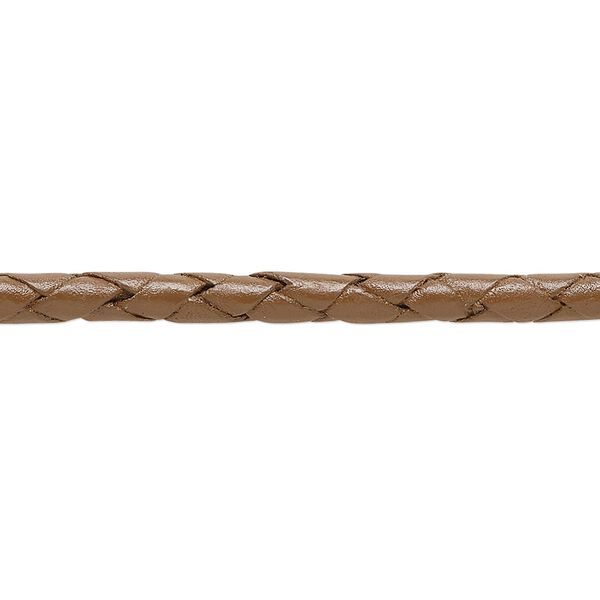 Bolo cord, leather, tan, 3.5-4.5mm round. Sold per pkg of (4) 35-inch lengths. image number 0