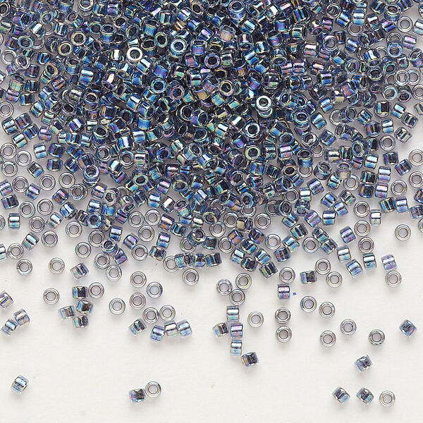 Seed bead, Delica®, glass, pkg/50g, #11 round, translucent noir-lined rainbow crystal clear (DB-0086). image number 0