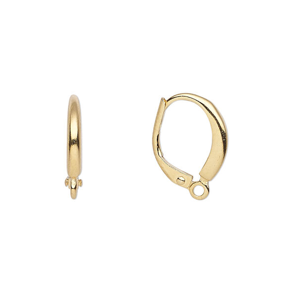 Ear wire, gold-plated brass, 16mm leverback with closed loop. Sold per pkg of 5 pairs. image number 0