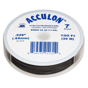 Beading wire, Acculon®, nylon-coated stainless steel, black, 7 strand, 0.026-inch diameter. Sold per 100-foot spool.