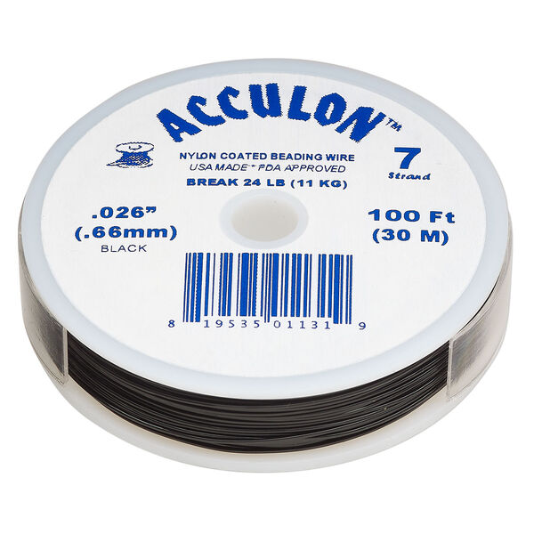 Beading wire, Acculon®, nylon-coated stainless steel, black, 7 strand, 0.026-inch diameter. Sold per 100-foot spool. image number 0