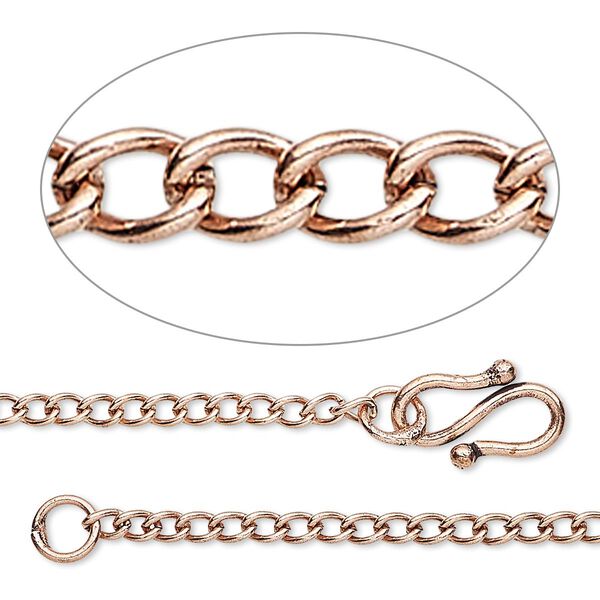 Chain, antique copper-plated brass, 2.5mm curb, 18 inches with S-hook clasp. Sold individually. image number 0