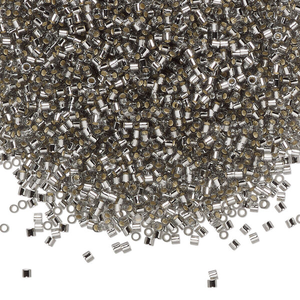 Seed bead, Delica®, glass, pkg/7.5g, #15 round, transparent silver-lined light grey (DBS-0048). image number 0