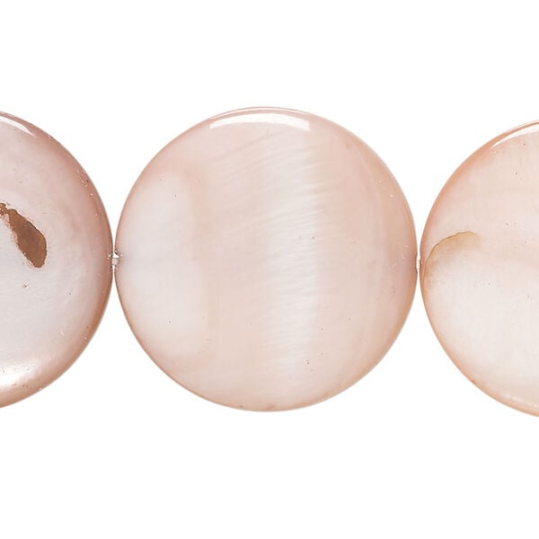 Mother-of-pearl shell 1pkg1, puffed flat round bead 15 inch dusty rose 24-25mm image number 0