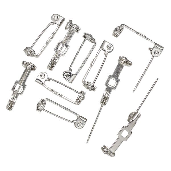 Pin back, antique silver-finished steel, 20x4.5mm with open square and locking bar. Sold per pkg of 10. image number 0