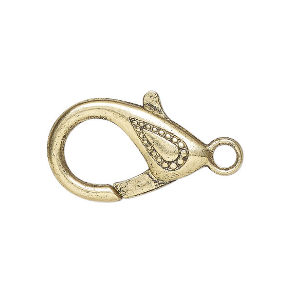 Clasp, lobster claw, antique gold-finished "pewter" (zinc-based alloy), 25x15mm double-sided with teardrop design. Sold per pkg of 4. image number 0