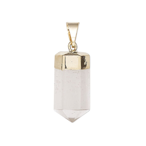Quartz crystal / brass 1pkg1, gold-plated hand-cut faceted point pendant natural 20x10mm-25x12mm image number 0