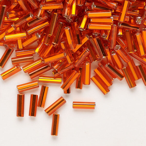 Bead, Preciosa Ornela Czech glass, bugle bead, pkg/50g, 1/4 inch, silver-lined transparent dark orange, (97030). image number 0