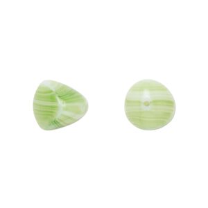 Bead, Czech pressed glass, opaque green/white, 12x11mm trigon. Sold per 15" to 16" strand.