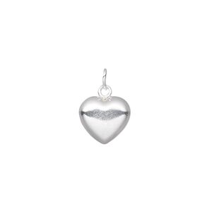 Charm, sterling silver, 13x10mm puffed heart. Sold per pkg of 2.
